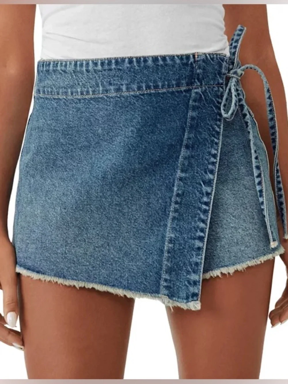 Altar'd State Denim Wrap Skort in Blue Size XL